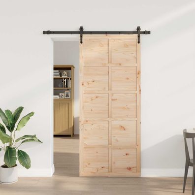 vidaXL Schiebetür Natur 80 x 208 cm Massives Kiefernholz