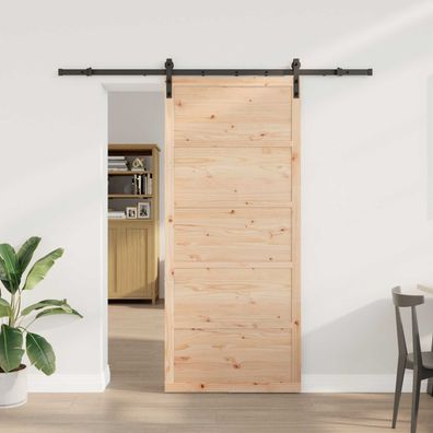 vidaXL Schiebetür Natur 90 x 208 cm Massives Kiefernholz