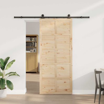 vidaXL Schiebetür Natur 90 x 208 cm Massives Kiefernholz