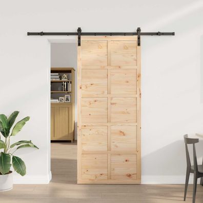 vidaXL Schiebetür Natur 100 x 208 cm Massives Kiefernholz