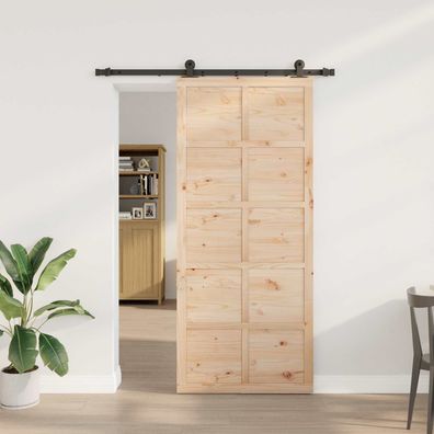 vidaXL Schiebetür Natur 80 x 208 cm Massives Kiefernholz