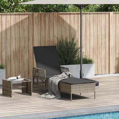 vidaXL Sonnenliege Grau und Dunkelgrau 200 x 55 x 92 cm Poly-Rattan