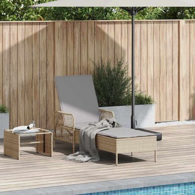 vidaXL Sonnenliege Beige und Hellgrau 200 x 55 x 92 cm Poly-Rattan