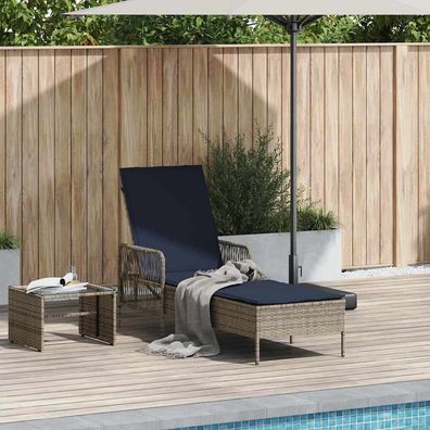 vidaXL Sonnenliege Grau und Marineblau 200 x 55 x 92 cm Poly-Rattan