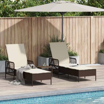 vidaXL Sonnenliege 3 pcs Braun und Creme Weiß 200 x 55 x 92 cm