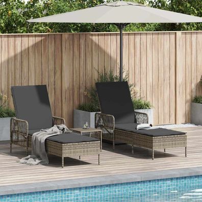 vidaXL Sonnenliege 3 pcs Grau und Dunkelgrau 55 x 200 x 92 cm