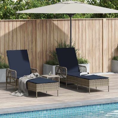 vidaXL Sonnenliege 3 pcs Grau und Marineblau 200 x 55 x 92 cm