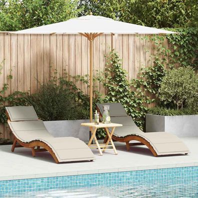 vidaXL Sonnenliege mit Kissen 2 pcs Cremeweiß Massivholz Akazie