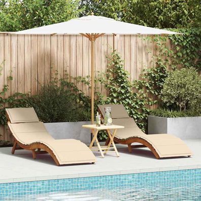 vidaXL Sonnenliege mit Kissen 2 pcs Beige Massivholz Akazie