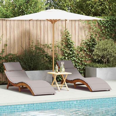 vidaXL Sonnenliege mit Kissen 2 pcs Taupe Massivholz Akazie
