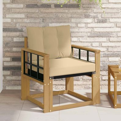 vidaXL Outdoor-Sofa Massives Akazienholz und Textilene Weiß