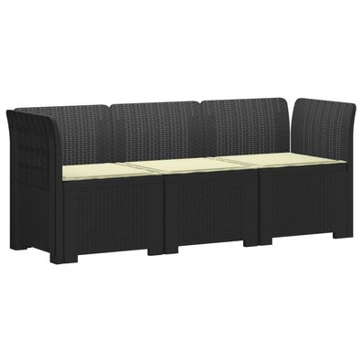vidaXL 3-Sitzer Garten Sofa mit Kissen Rattan-Look PP Anthrazit