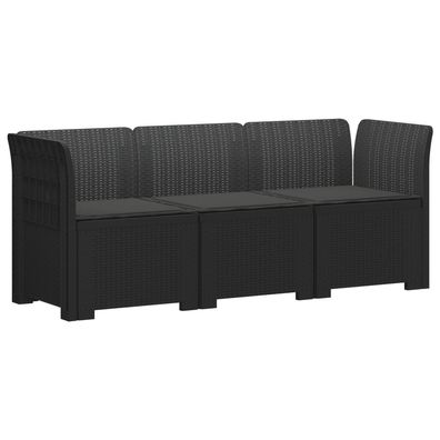 vidaXL 3-Sitzer Garten Sofa mit Kissen Rattan-Look PP Anthrazit