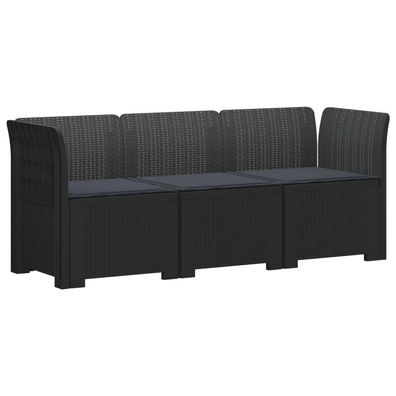 vidaXL 3-Sitzer Garten Sofa mit Kissen Rattan-Look PP Anthrazit