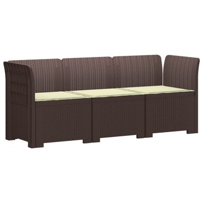 vidaXL 3-Sitzer Garten Sofa mit Kissen Rattan-Look PP Braun