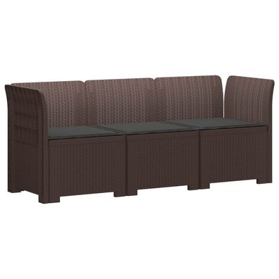 vidaXL 3-Sitzer Garten Sofa mit Kissen Rattan-Look PP Braun
