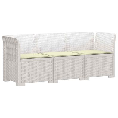 vidaXL 3-Sitzer Garten Sofa mit Kissen Rattan-Look PP Weiß