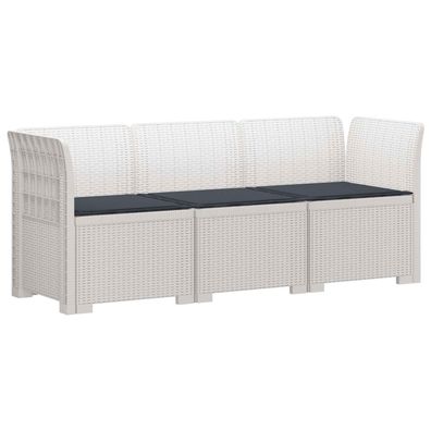 vidaXL 3-Sitzer Garten Sofa mit Kissen Rattan-Look PP Weiß