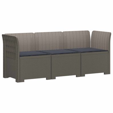 vidaXL 3-Sitzer Garten Sofa mit Kissen Rattan-Look PP Hellgrau
