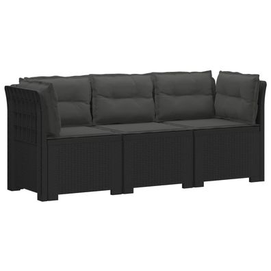 vidaXL 3-Sitzer Garten Sofa mit Kissen Rattan-Look PP Anthrazit
