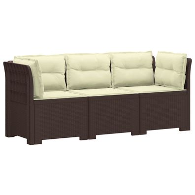 vidaXL 3-Sitzer Garten Sofa mit Kissen Rattan-Look PP Braun