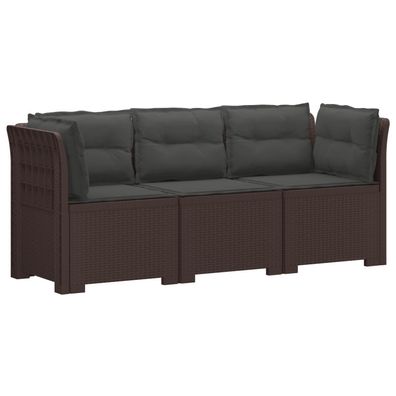 vidaXL 3-Sitzer Garten Sofa mit Kissen Rattan-Look PP Braun
