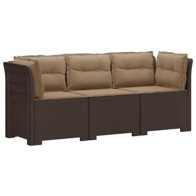 vidaXL 3-Sitzer Garten Sofa mit Kissen Rattan-Look PP Braun