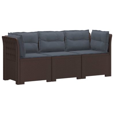 vidaXL 3-Sitzer Garten Sofa mit Kissen Rattan-Look PP Braun