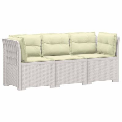 vidaXL 3-Sitzer Garten Sofa mit Kissen Rattan-Look PP Weiß