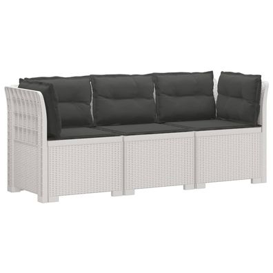 vidaXL 3-Sitzer Garten Sofa mit Kissen Rattan-Look PP Weiß