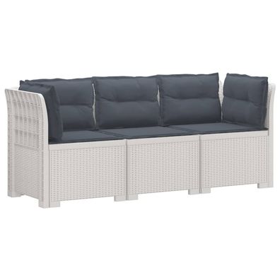 vidaXL 3-Sitzer Garten Sofa mit Kissen Rattan-Look PP Weiß