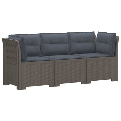 vidaXL 3-Sitzer Garten Sofa mit Kissen Rattan-Look PP Hellgrau