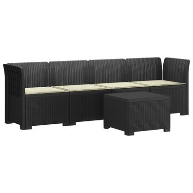 vidaXL 4-Sitzer Gartensofa mit Kissen Rattan Look PP Anthrazit