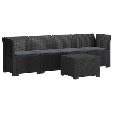 vidaXL 4-Sitzer Gartensofa mit Kissen Rattan Look PP Anthrazit