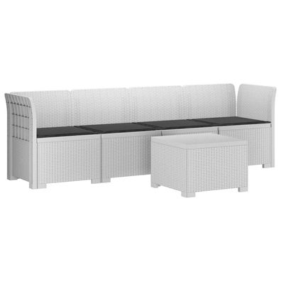 vidaXL 4-Sitzer Gartensofa mit Kissen Rattan Look PP Weiß