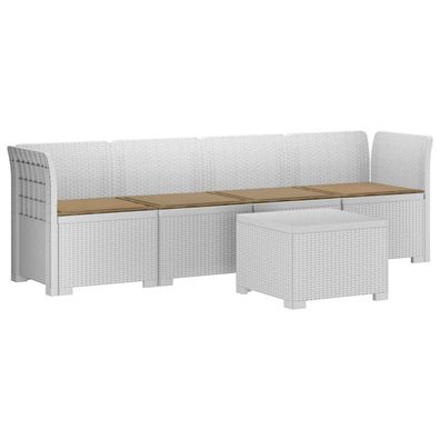 vidaXL 4-Sitzer Gartensofa mit Kissen Rattan Look PP Weiß