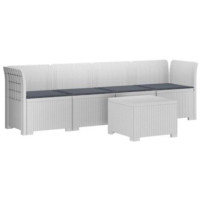 vidaXL 4-Sitzer Gartensofa mit Kissen Rattan Look PP Weiß