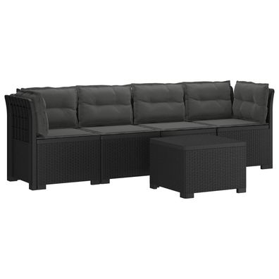 vidaXL 4-Sitzer Gartensofa mit Kissen Rattan Look PP Anthrazit