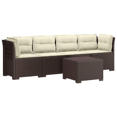 vidaXL 4-Sitzer Gartensofa mit Kissen Rattan Look PP Braun