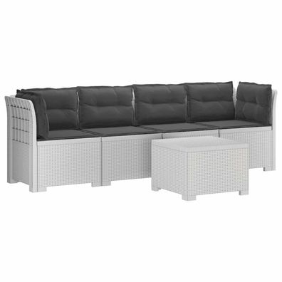 vidaXL 4-Sitzer Gartensofa mit Kissen Rattan Look PP Weiß