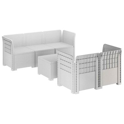 vidaXL 5-Sitzer Gartensofa Rattan-Look PP Weiß
