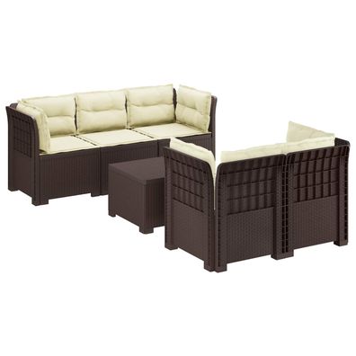 vidaXL 5-Sitzer Gartensofa mit Kissen Rattan-Look PP Braun