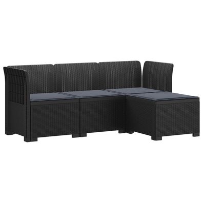vidaXL 4-Sitzer Garten Sofa mit Kissen Rattan Look PP Anthrazit