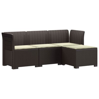 vidaXL 4-Sitzer Garten Sofa mit Kissen Rattan Look PP Braun