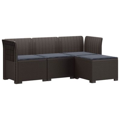 vidaXL 4-Sitzer Garten Sofa mit Kissen Rattan Look PP Braun