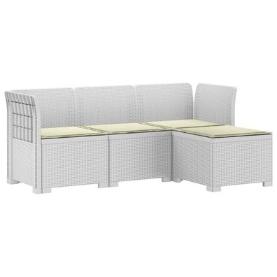 vidaXL 4-Sitzer Garten Sofa mit Kissen Rattan Look PP Weiß