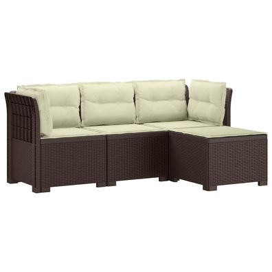 vidaXL 4-Sitzer Garten Sofa mit Kissen Rattan Look PP Braun