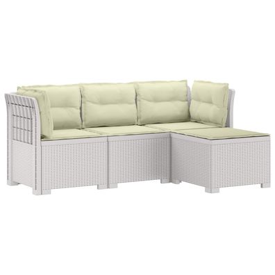 vidaXL 4-Sitzer Garten Sofa mit Kissen Rattan Look PP Weiß