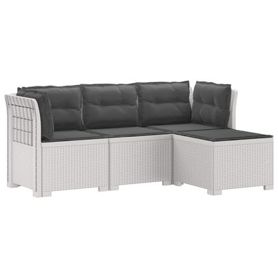 vidaXL 4-Sitzer Garten Sofa mit Kissen Rattan Look PP Weiß