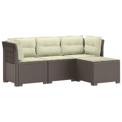 vidaXL 4-Sitzer Garten Sofa mit Kissen Rattan Look PP Hellgrau